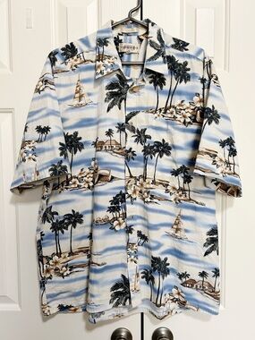 Campia Moda Button Up Shirt XL 100% Cotton Hawaiian Tropical Beach Coastal